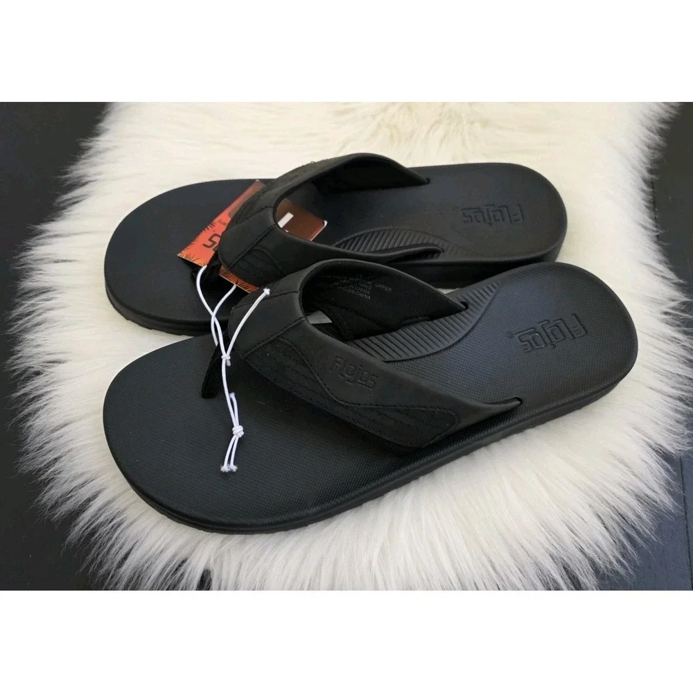 Flojos Men's Flip Flops Memory Foam Sandal Water Resistant Black New Size 11